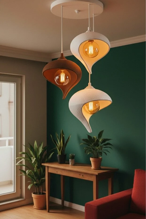  Modern 3’lü Sarkıt Avize Salon Oturma Odası Dekoratif Damla Rustik Bohem Avize (AMPUL DAHİL DEĞİLDİR)